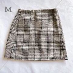 GU ツィードチェック柄タイトスカート ミニ丈　ベージュ系　裏地付　Mサイズ