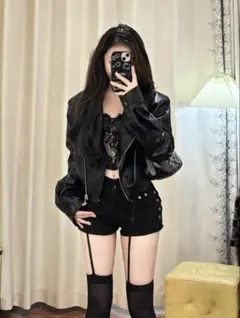 y2kショートレザージャケット ブラック