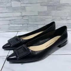 極美品 ファビオルスコーニ レザーパンプス 37.5 カッターシューズ 本革 黒