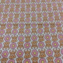 オックスプリント生地★クマさんとお花ちゃん★ホワイト★綿100％★