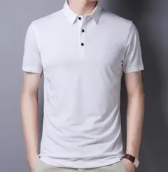 美品 メンズ ポロシャツ 冷感 薄地 春夏 半袖 ボタン留め 白 無地 涼しい