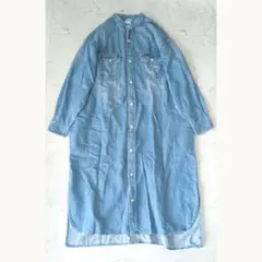 Lee デニムシャツロングワンピース バンドカラー ポケット付 フリーサイズ