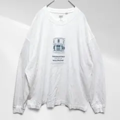 2453【グローバルワーク】リブ袖グラフィックプリントロングTシャツ 綿 白 Ｌのサムネイル