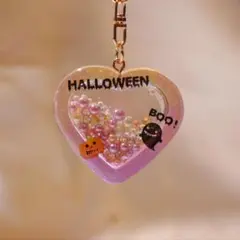 ＃125 ハンドメイド レジン ハート シェイカー キーホルダー ハロウィン