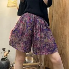 Aライン ショートパンツ 着痩せ プリント 涼しい ハイウエスト 夏にぴったり