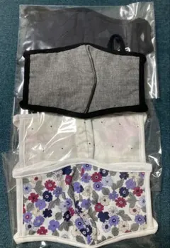 ⭐︎新品未使用⭐︎ ハンドメイド デザイン　立体マスク　5点　セット 花柄　無地