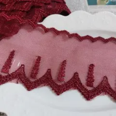 ボルドー 幾何学刺繍レース チュール　幅　８cm　長さ２m