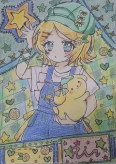 (初音ミク) Rin　リンちゃん　ポムポムプリン　手描きイラスト