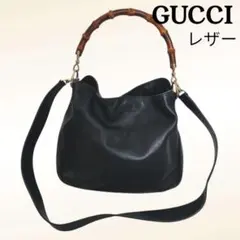 GUCCI グッチ バンブー ショルダーバッグ 2WAY レザー ブラック 黒