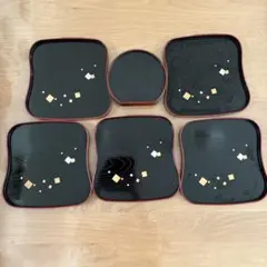 D-5 ピエール・カルダン ヴィンテージ 茶菓揃 合成漆器セット 昭和