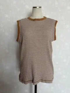 ノースリーブ Tシャツ ブラウン ホワイト ストライプ