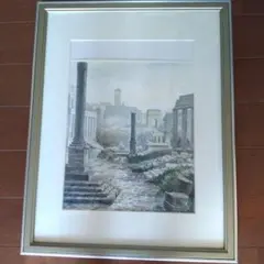 三岸黄太郎「風景」パステル画 原画 額装 モダンアート インテリア