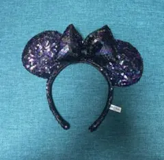 ディズニー ミッキー耳 カチューシャ 紫色 スパンコール