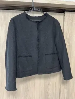 フリンジ仕上げ 黒 クルーネックジャケット Sサイズ