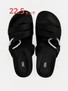 ZARA22.5センチ　 サテン ラインストーン サンダル ブラックのサムネイル