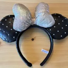 ミッキー耳カチューシャ シルバーリボン付き
