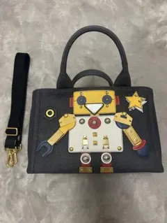 希少!! 美品✨ PRADA プラダ カナパ S ロボット デニム グレー プラダ PRADA カナパ デニムS 2way 三角ロゴグレー