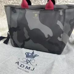 A.D.M.J. トートバッグ　カモフラ　迷彩　ハンド　ロゴ　金　グレー　ピンク