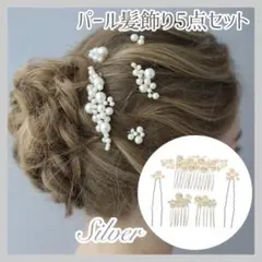 パール髪飾り 5点セット シルバー ヘアピン ヘアアクセサリー 入学式 結婚式