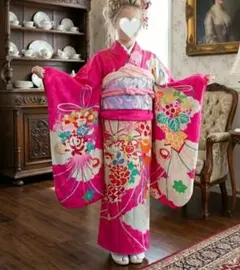アンティーク綺麗なピンクに花薬玉の着物と薄紫作り帯セット☆七五三 