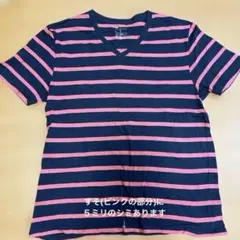GAP　ボーダー　Tシャツ　Ｌサイズ　Ｖネック　メンズ　シミあり