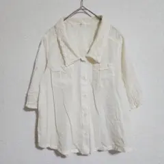 【axes femme】（M）襟元レースロールアップチュニック丈ブラウス/半袖