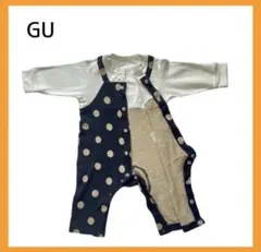 GU ドット柄ロンパース サロペット風 オールインワン つなぎ ラップ式