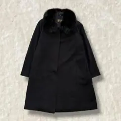 高級✨カシミヤ100％ ロングコート ブルーフォックスファー ブラック Aライン