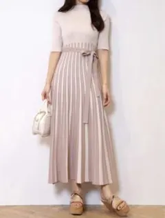 【値下げ可】MERCURY DUO 配色チェンジリブ五分袖ニットワンピース