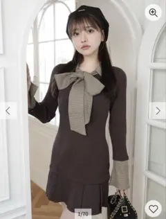 LIP SERVICE フロントZIPニットプリーツワンピース