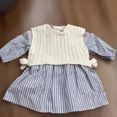 【プティマイン】ストライプ柄ワンピース ベスト付き