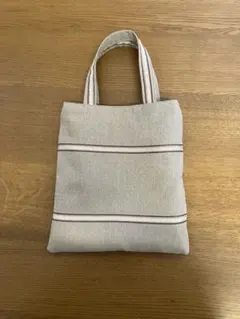 ミニトートバッグ　マチなし　ベージュ×ブラウン