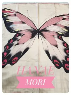 HANAE MORI ハナエモリ 大判スカーフ 蝶々柄 ピンク　86×86 美品のサムネイル