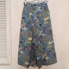 昭和レトロ　花柄　タック入りフレアキュロット　ガウチョ　ヴィンテージ　ボタニカル