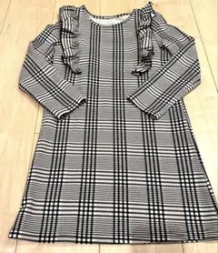 SHEIN チェック柄 フリル長袖ワンピース 7Y