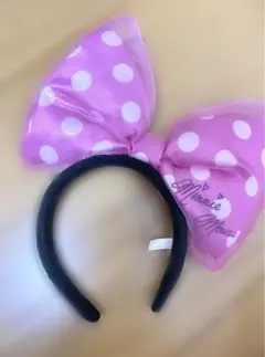 ディズニー　ミニーちゃん　デカリボン　水玉　カチューシャ　ピンク