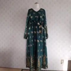 花柄ロングワンピース 長袖 グリーン 新品未使用品タグなし