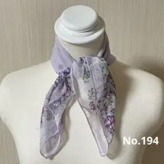 194 ライラック柄スカーフ パープル 小さめ レース風 透け 上品 フェミニン