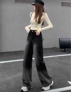 SHEIN グラデーションワイドレッグジーンズ