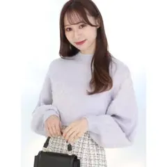 MERCURYDUO ビッグフラワージャカードニットアイスブルー