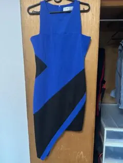 SOMETHING BORROWED アシメワンピース 青×黒 M