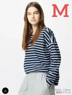 新品 ユニクロ / エアリズムコットンT（ボーダー・Mサイズ・NAVY）
