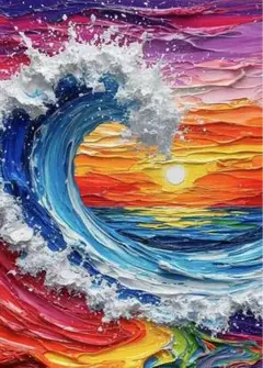 新商品　ALLフェアリーダストビーズ　 ダイヤモンドアートキット　大浪　海　夕陽