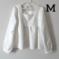 ホワイト Vネック 長袖ブラウス M