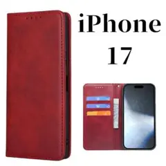 iPhone17 ケース 手帳型 スリム カバー レザー アイフォン レッド