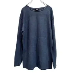 エイチアンドエム ロンT 長袖 Tシャツ クルーネック ブルー オフィス