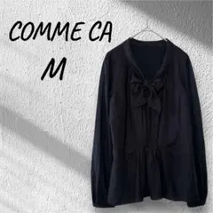 コムサ COMMECA 異素材切り替え ボウタイリボンブラウス 薄手 黒 9 Mのサムネイル