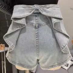バックリボンショートパンツ ショートデニムパンツ