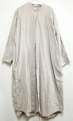 無印良品　リネン100% バンドカラー　ワンピース　生成り　 シャツワンピース