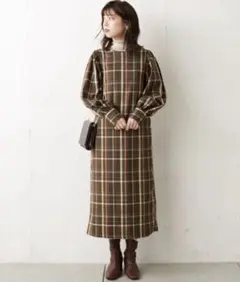 natural couture ナチュラルクチュール　チェック　ロングワンピース